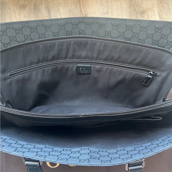 GUCCI BLACK GG Monogram Nylon and Leather Top Zip - Picture 10 of 12